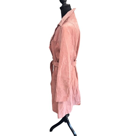 NWT Soft Blush Pink Suede Double Breasted Trench Coat Leather Luxe Designer City - Picture 5 of 16